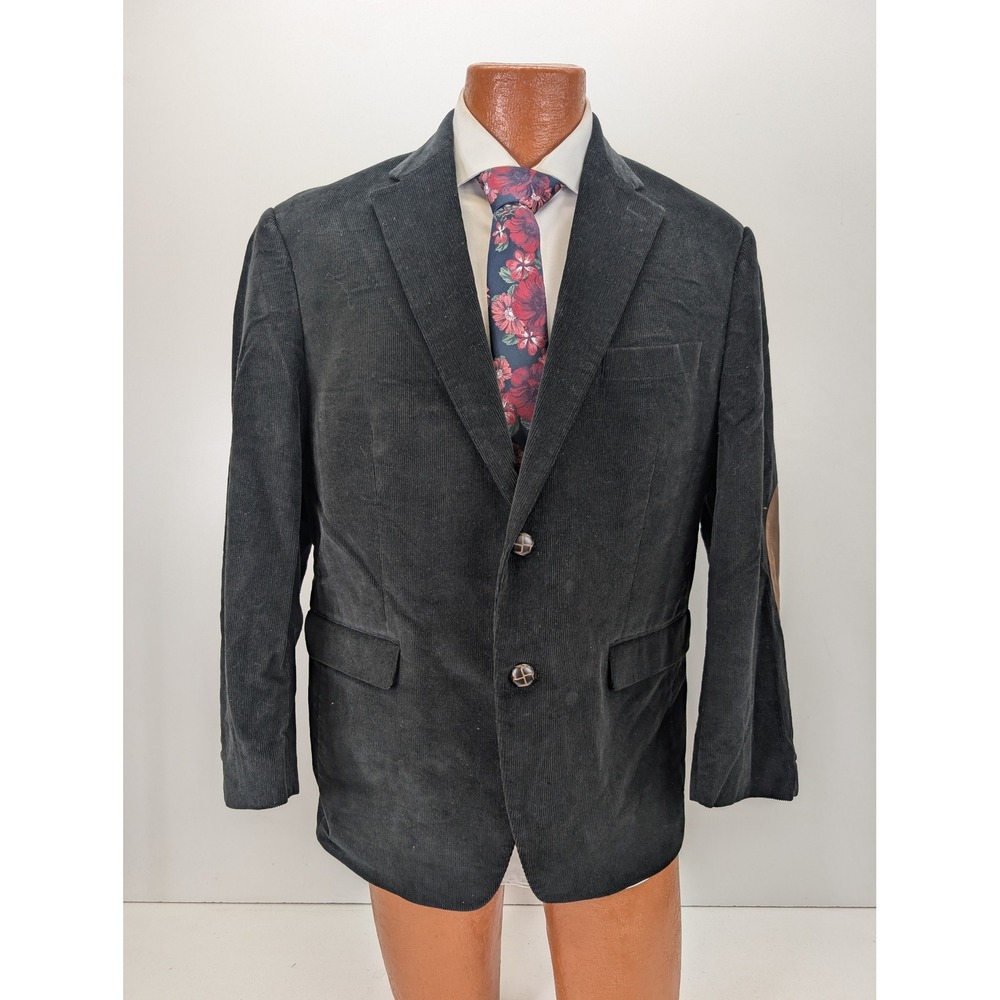 Ralph Lauren Corduroy Blazer Jacket Mens 40S Black Brown Elbow Patch Sport Coat - Picture 2 of 9